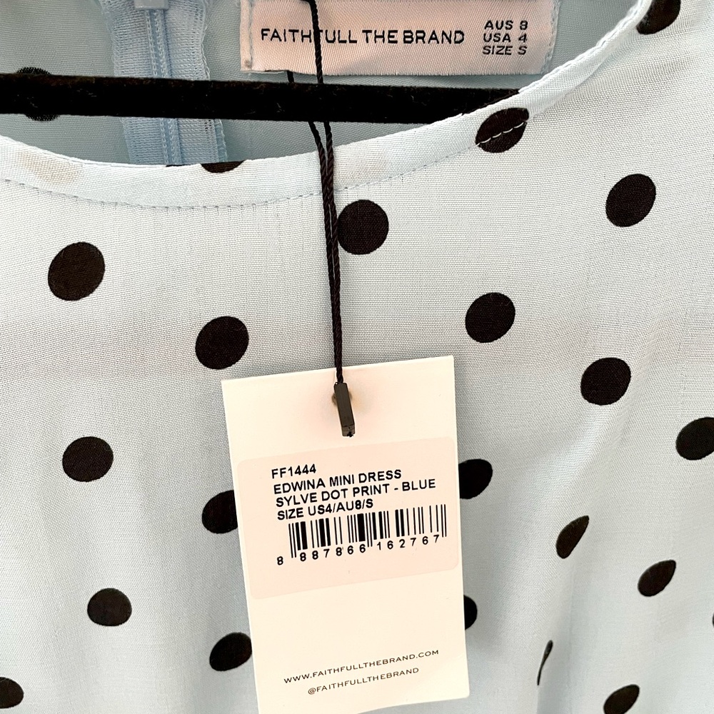 Faithful the Brand Edwina Mini Dress Sylve Dot Blue. Size S.